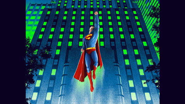 Superman Flying Above Artwork Wallpaper