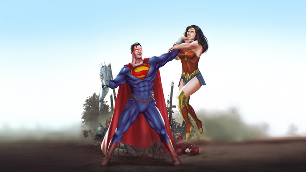 Superman Vs Wonder Woman Showdown Wallpaper