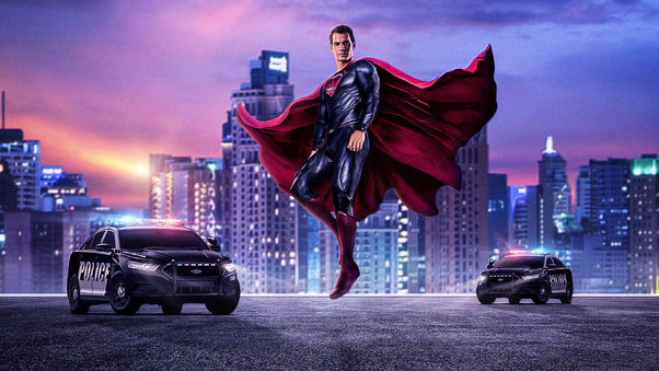 Superman With Police Cars Wallpaper