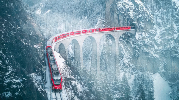 Switzerland Red Train With Snow Wallpaper