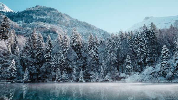 Switzerland Winter Reflection 5k Wallpaper
