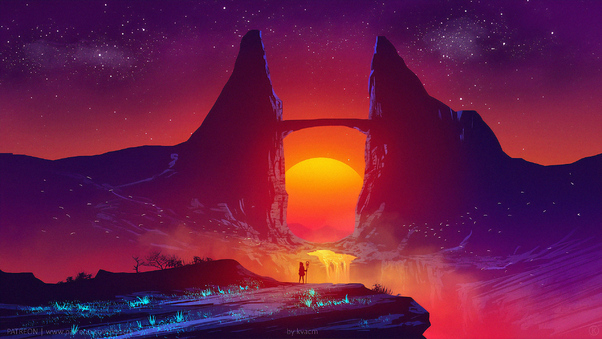 Synth Waterfall Wallpaper