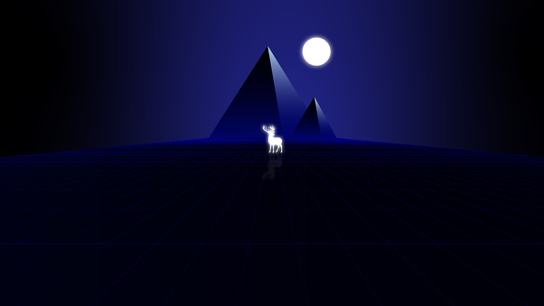 Synth Wave Pyramids And Deer 8k Wallpaper