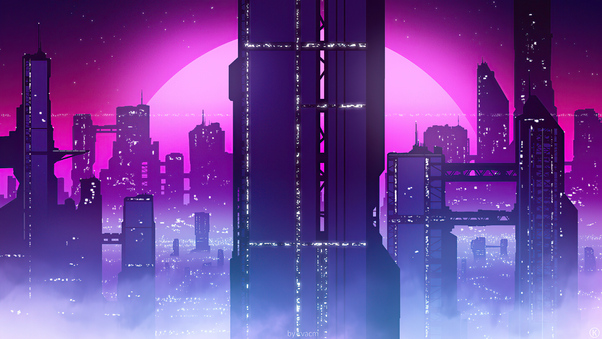 Synthwave City View 4k Wallpaper