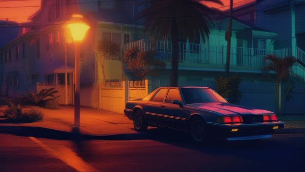 Synthwave Evening Classic Car Wallpaper