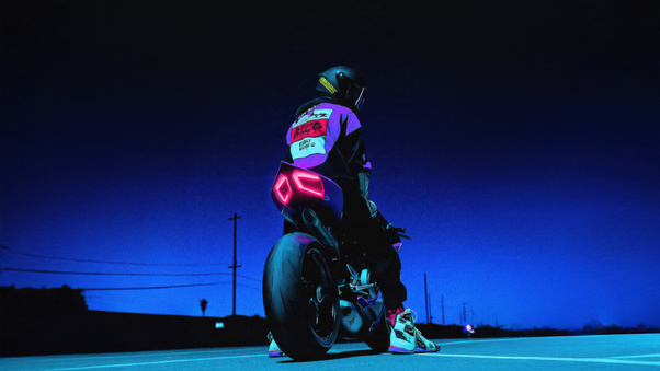 Synthwave Neon Bike Rider (3000x2000) Resolution Wallpaper