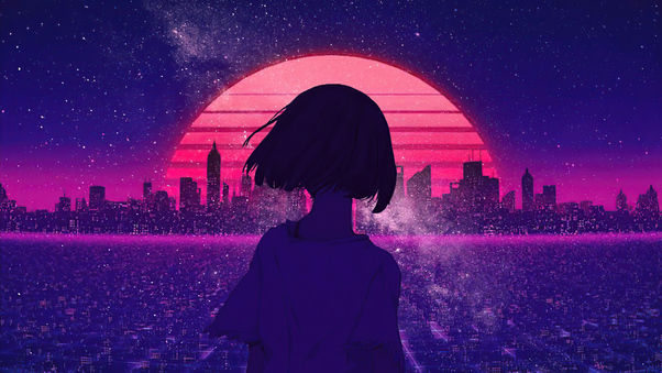 Synthwave Night Sunset Anime Girl 4k Wallpaper