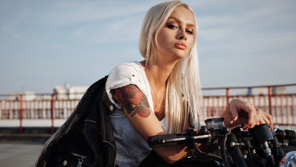 Tattoo Girl On Motorcycle 5k Wallpaper