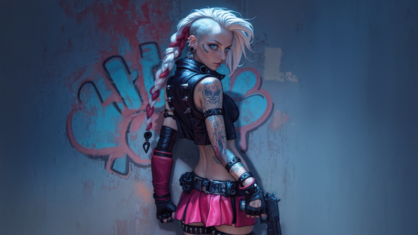 Tattooed Eva Cyberpunk Street Style Wallpaper