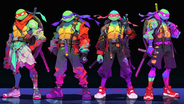 Teenage Mutant Ninja Turtles In Artistic Action Wallpaper