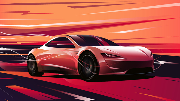 Tesla Roadster Digital Art 8k Wallpaper