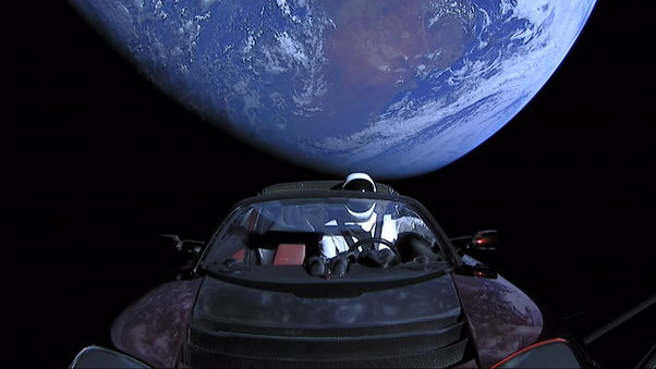 Tesla Roadster Into Space With Space Suit Man Wallpaper