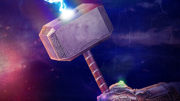 Thanos Gauntlet With Thor Hammer Wallpaper