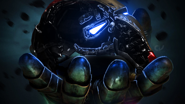 Thanos Infinity Gauntlet Holding Iron Man Mask Wallpaper