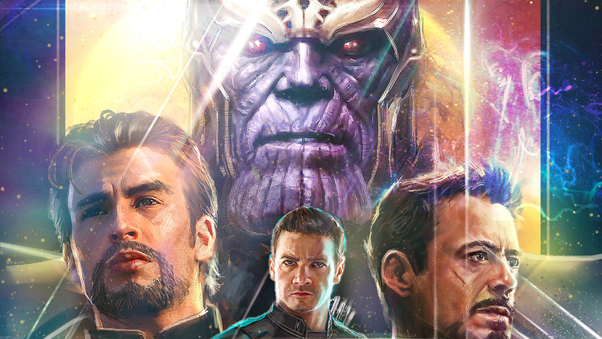 Thanos Iron Man Captain America Hawkeye In Avengers Infinity War Artwork Wallpaper