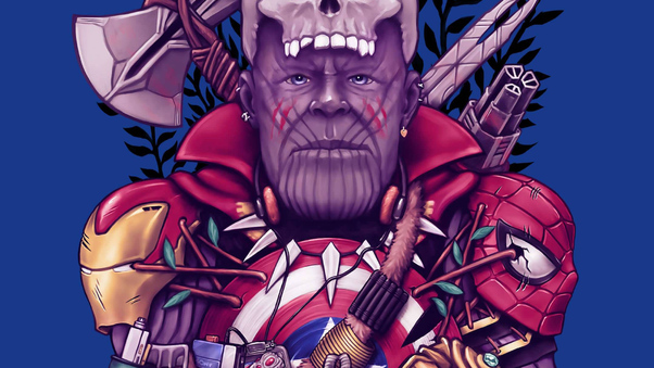 Thanos Wearing Avengers Mask Suit Wallpaper