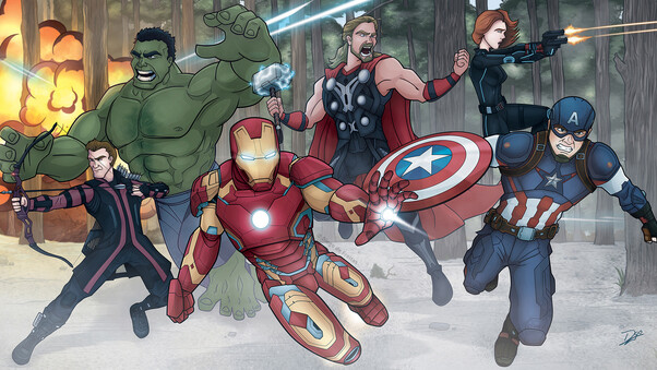 The Avengers Age Of Ultron Battle Scene Fanart Wallpaper