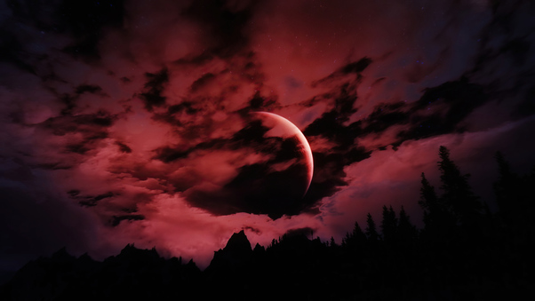 The Elder Scrools V Skyrim Red Moon Wallpaper