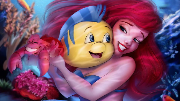 The Little Mermaid With Flounder 4k Wallpaper