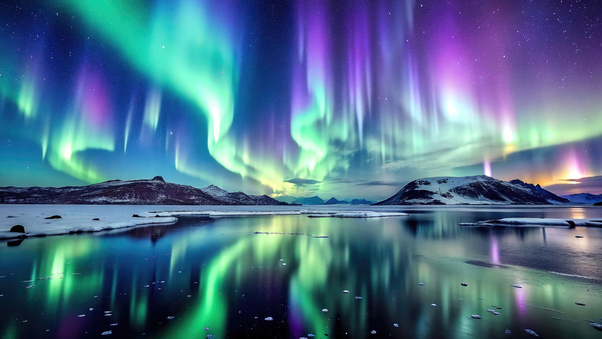 The Northern Lights Dancing Over A Frozen Lake Wallpaper