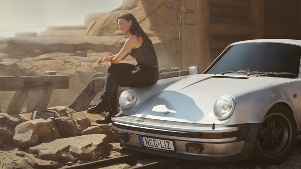 The Porsche Girl Digital Art Wallpaper