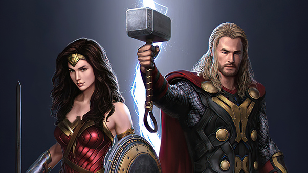 Thor And Wonder Woman Wallpaper