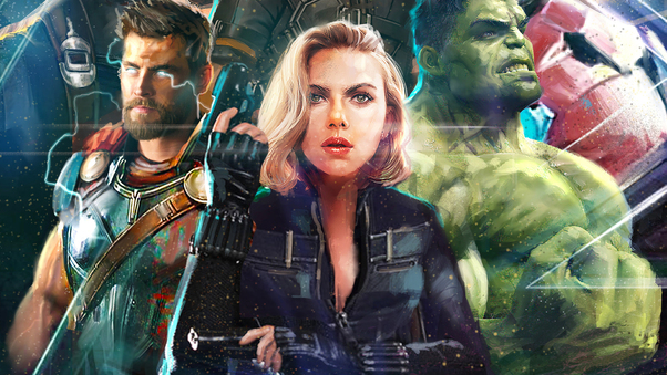 Thor Black Widow Hulk In Avengers Infinity War Artwork 2018 Wallpaper