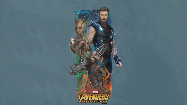 Thor Rocket Groot Avengers Infinity War Artwork Wallpaper