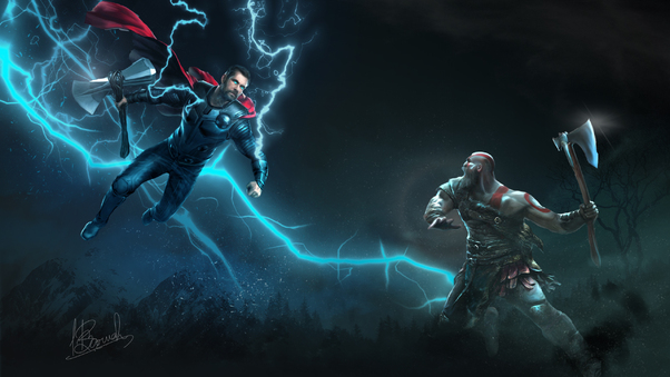 Thor Vs Kratos Art Wallpaper