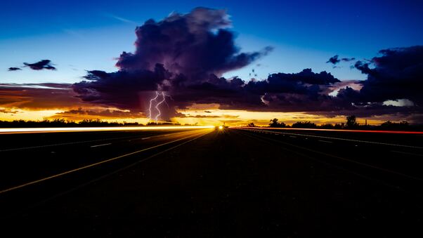 Thunder Storm Lightning Highway Light Trails 5k Wallpaper