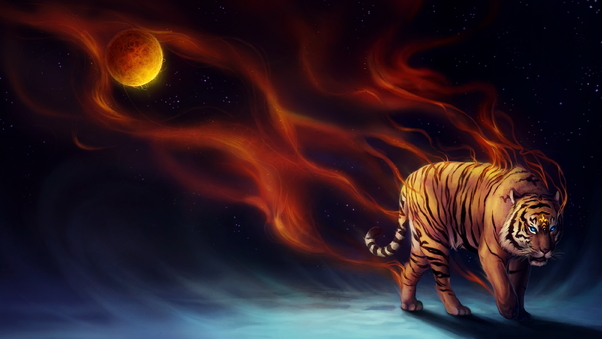 Tiger Fantasy Magical Flame 4k Wallpaper