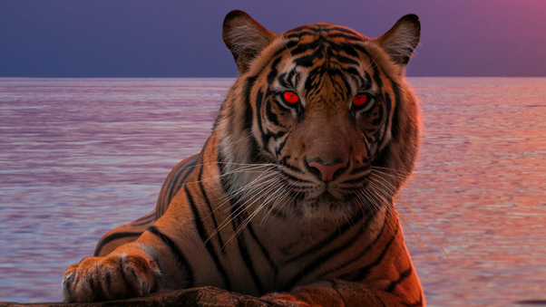 Tiger Glowing Red Eyes 5k Wallpaper
