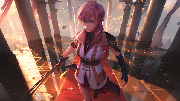 Titular Protagonist Lightning From The Game Final Fantasy XIII 4k Wallpaper