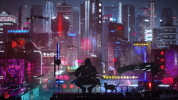 Tokyo Future State Warrior With Cat 4k Wallpaper