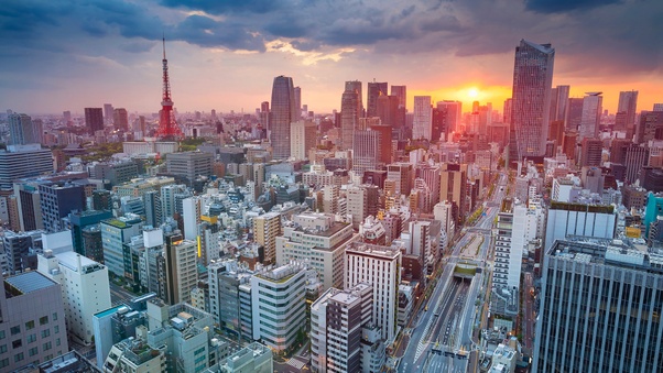Tokyo Skycrapper Building Sunset Cityscape Wallpaper
