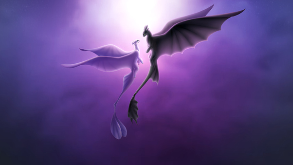 Toothless And Light Fury Romantic Love Wallpaper