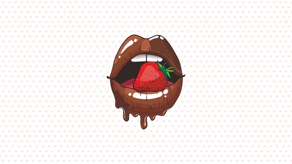 Tounge Lips Strawberry Minimalist 5k Wallpaper
