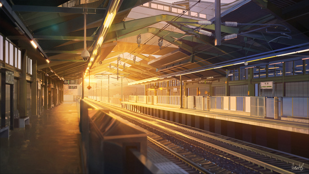 Train Station Anime 5k Wallpaper