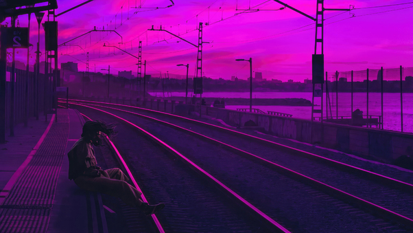 Train Station Synthwave Wallpaper