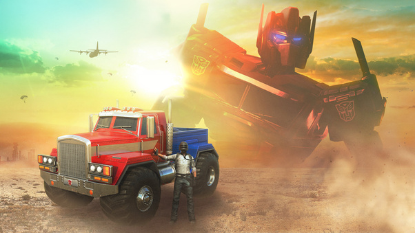 Transformers Optimus Prime X Pubg Helmet Guy (2560x1024) Resolution Wallpaper
