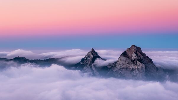 Twin Peaks Mountains In Clouds 4k Wallpaper