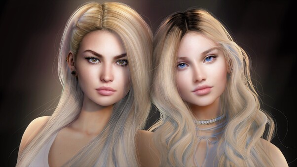 Two Blonde Pretty Fantasy Girls Wallpaper