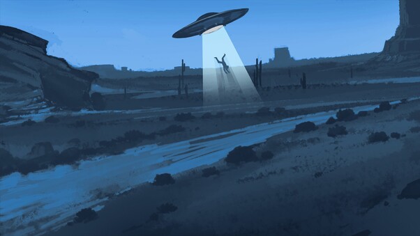 UFO Throwing Man Artwork Wallpaper