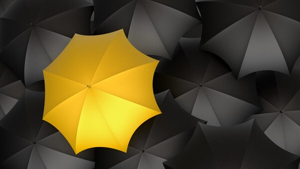 Umbrella Monochrome Yellow Digital Art 5k Wallpaper