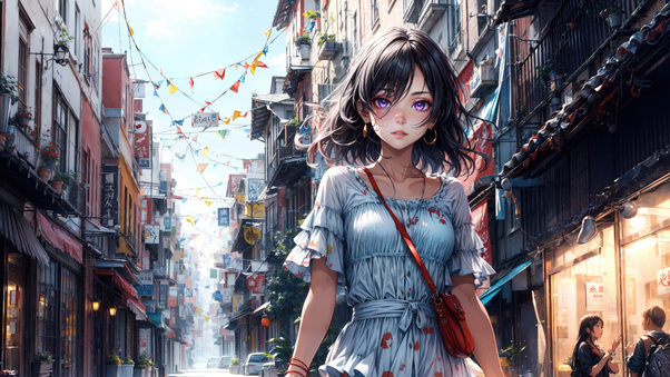 Urban Explorer Anime Girl With Short Hair Takes A Walk Wallpaper