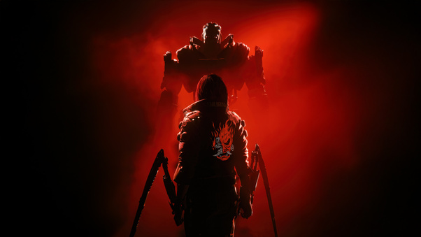 V Against The Robot Cyberpunk 2077 Game Wallpaper
