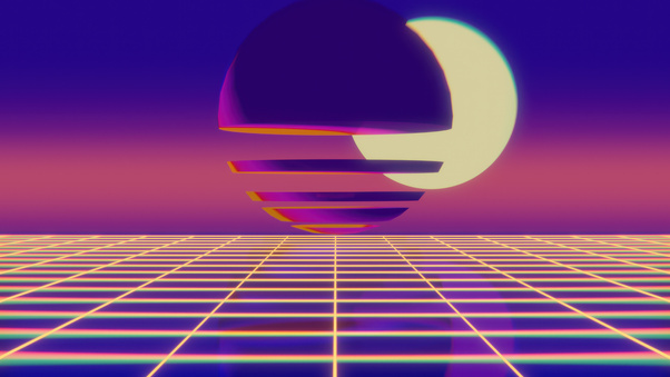 Vaporwave Grid Sunset Sphere (1280x720) Resolution Wallpaper