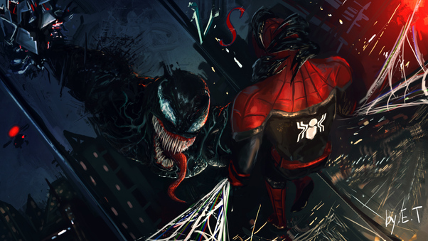 Venom And Spiderman Art Wallpaper