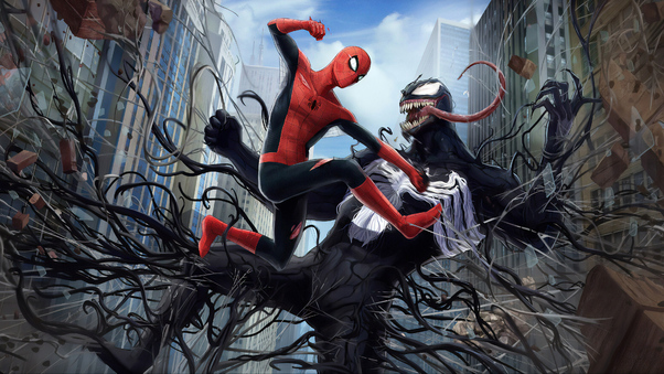 Venom Spiderman Fight Wallpaper