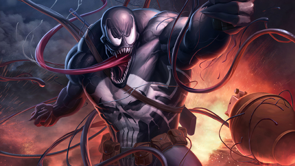 Venom With Gun Wallpaper